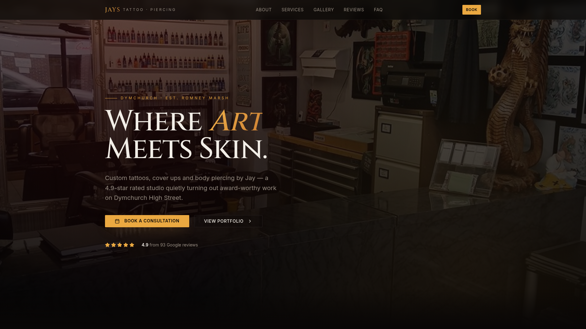 Jay's Tattoo Studio website preview